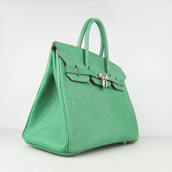 High Quality Fake Hermes Birkin 35CM Pearl Veins Leather Bag Green 6089